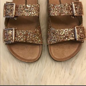 Gold Glitter Double Buckle Sandals